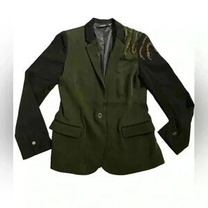 Ark & Co Green and Black Zebra Embellished Shoulder Blazer Size Medium